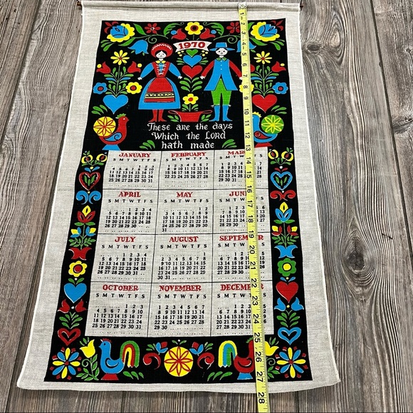 Vintage 1970 Primitive Design Linen Cloth Dish Towel Calendar - Picture 5 of 7